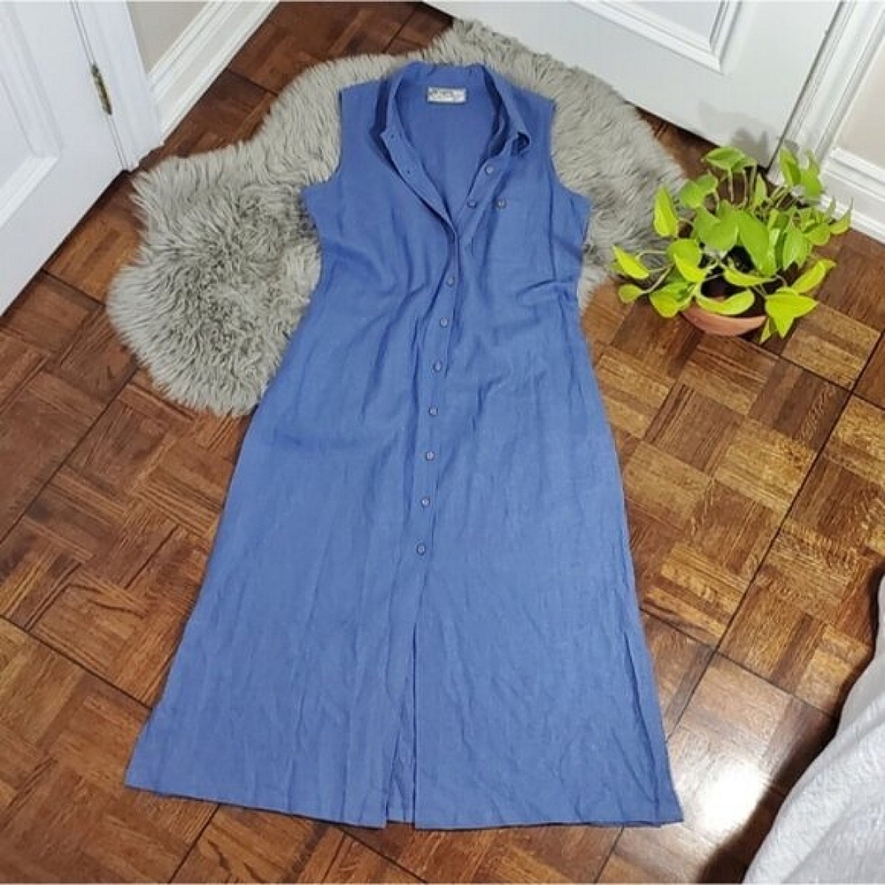 Vintage 80s CALIFORNIA GIRL Maxi Button Down Linen Dress (Excellent Condition)